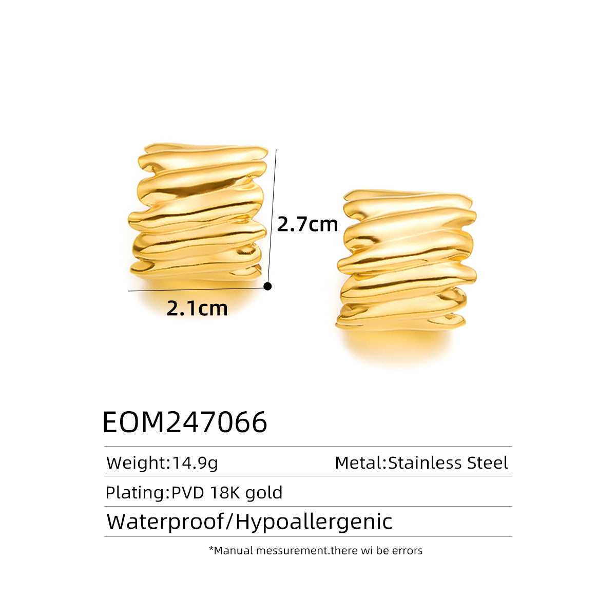 18K Gold Titanium Steel Stud Earrings