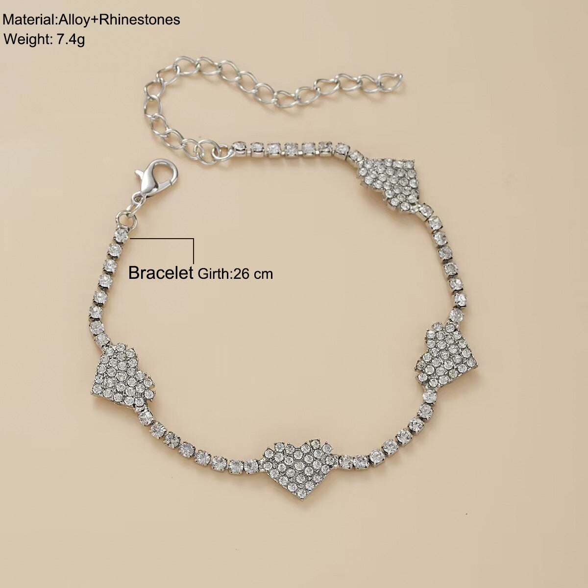 Rhinestone Peach Heart Anklet