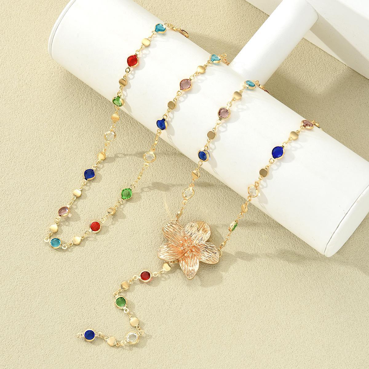 Zircon Flower Fringe Necklace Set