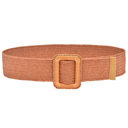 Simple woven wooden round buckle belt