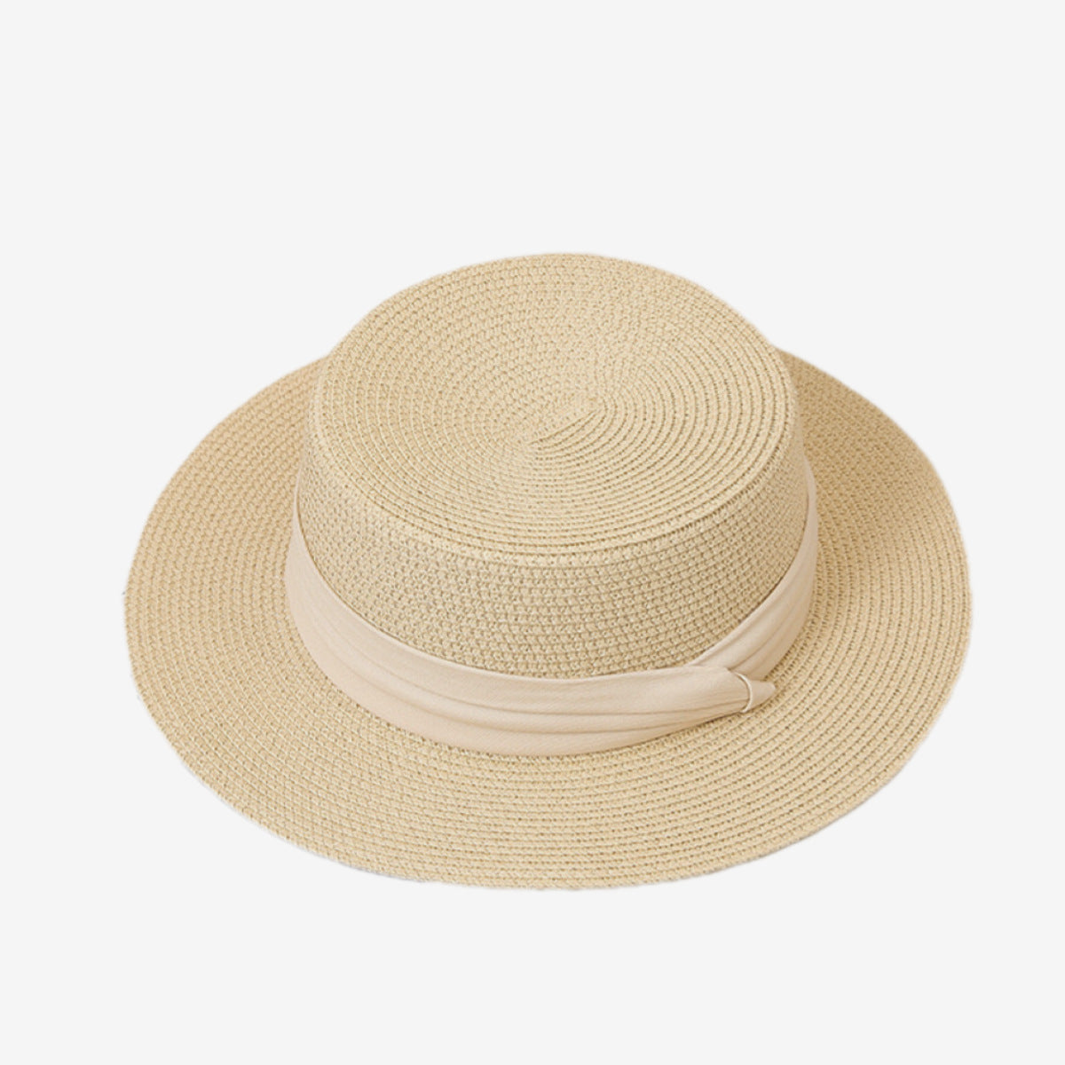 Flat-Top Straw Hat French-Style Summer Wide-Brim Sun Hat