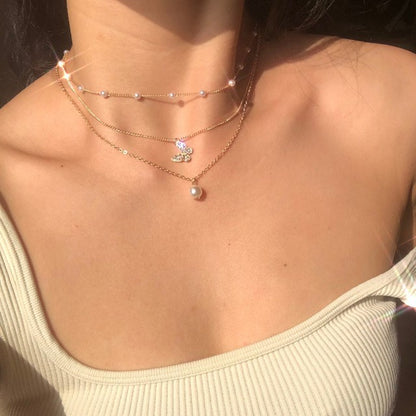 Butterfly Pearl Pendant Necklace Clavicle Chain