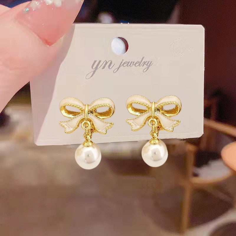 Bow Earrings Versatile Pearl Stud Earrings