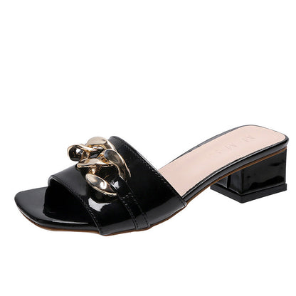 Thick heel slippers women's fashion