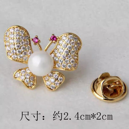 Full Diamond Seiko Butterfly Pearl Brooch