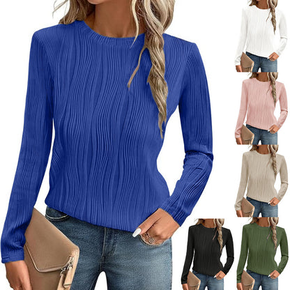 Solid color crew neck long-sleeved T-shirt bottoming shirt