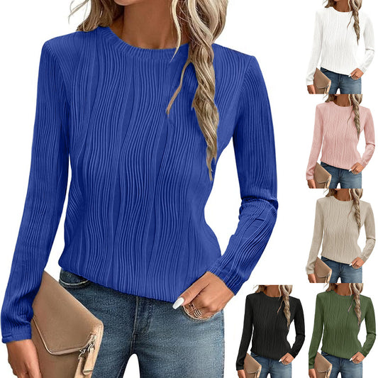 Solid color crew neck long-sleeved T-shirt bottoming shirt