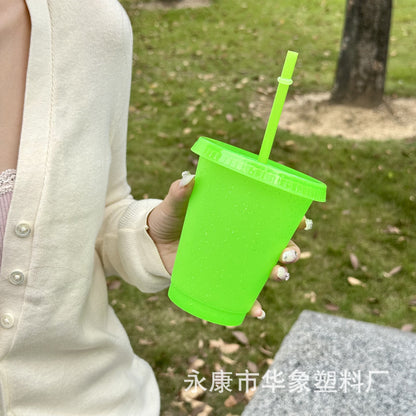 475Ml fluorescent green glitter straw cup