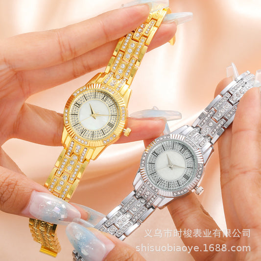 Reloj de cuarzo para mujer con esfera de concha y diamantes de imitación 