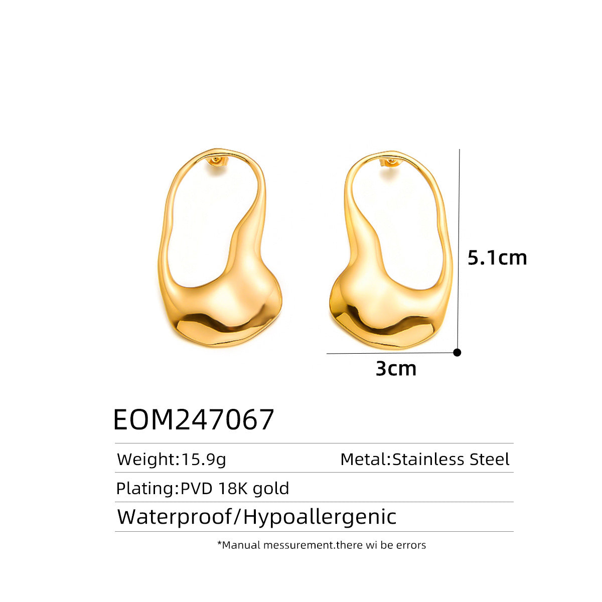 18K Gold Titanium Steel Stud Earrings