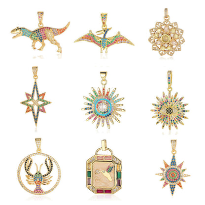 Colgante de cobre y circonita con forma de sol y loto de dinosaurio 