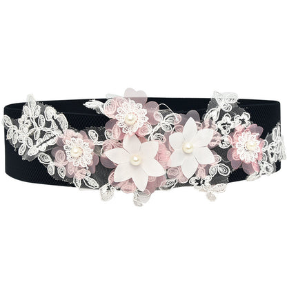 Embroidered ladies waist elastic belt