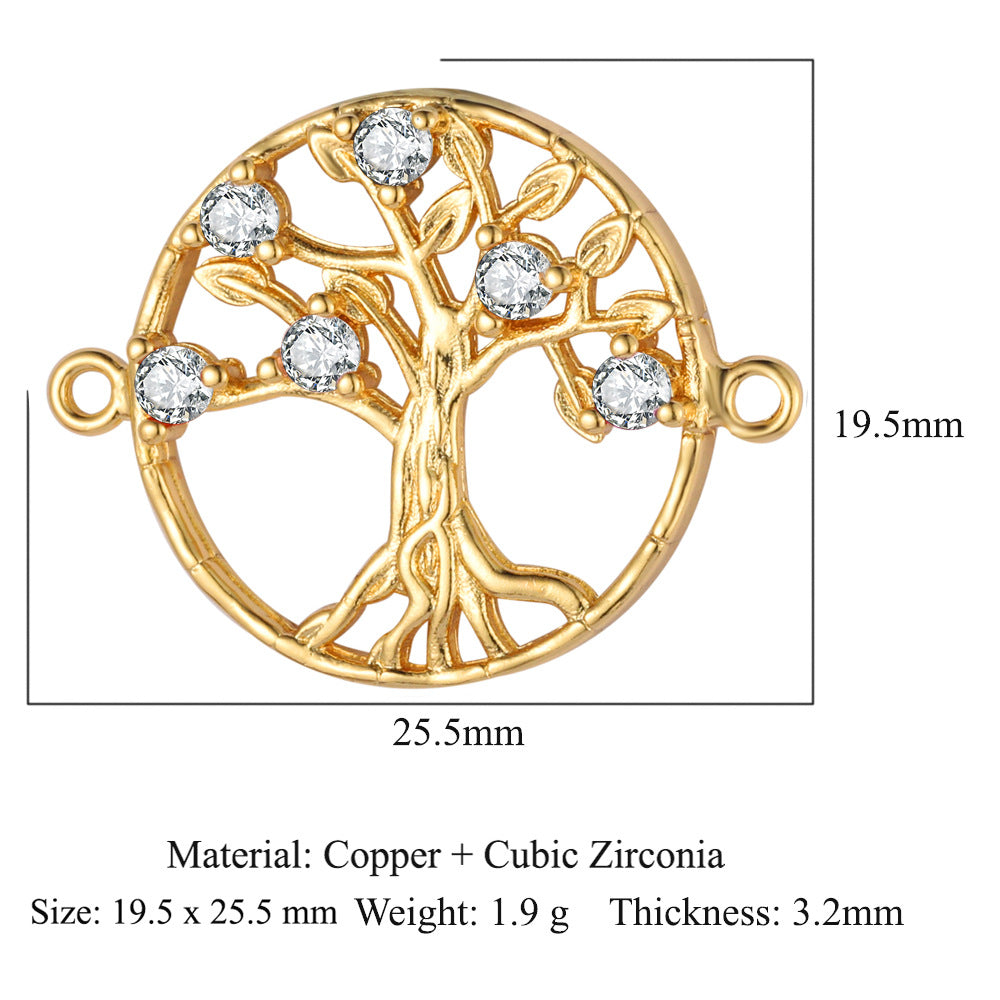 Accesorios de conexión de cobre y circonita con forma de pluma de ojo del árbol de la vida 