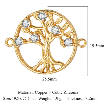 Accesorios de conexión de cobre y circonita con forma de pluma de ojo del árbol de la vida 