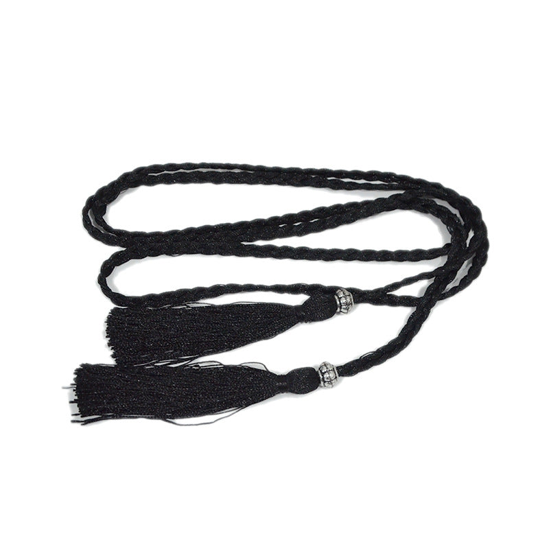 Solid color fringed small waist rope with shirt