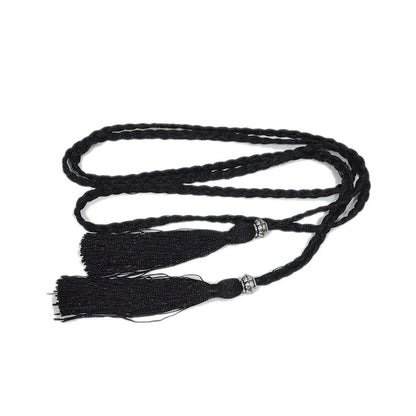 Solid color fringed small waist rope with shirt