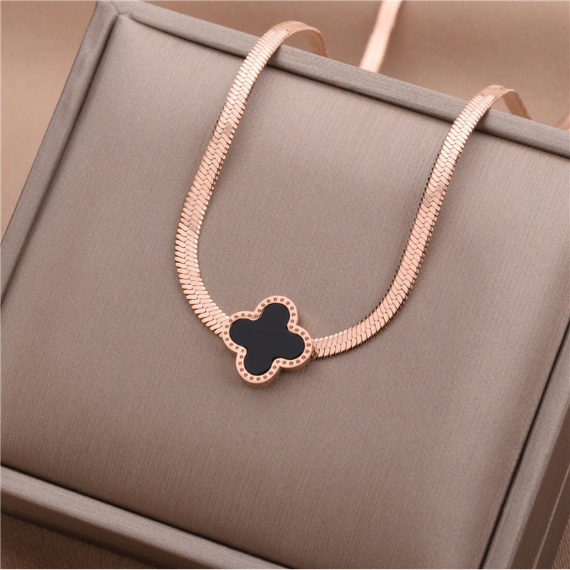 Korean Four-Leaf Clover Titanium Steel Snakebone Collarbone Necklace