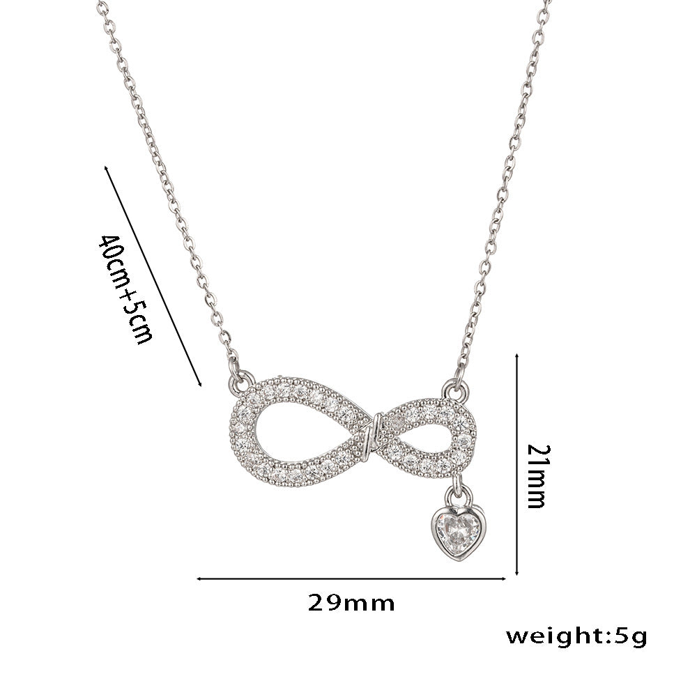 Colar de coração simples e elegante em formato de 8 com zircão, presente versátil para mulheres 