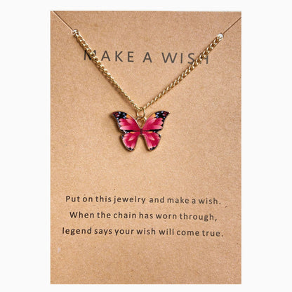 Collar de aleación con forma de mariposa y tarjeta de papel con letras antiguas 