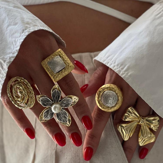 5Pcs Pearl Flower Ring Set