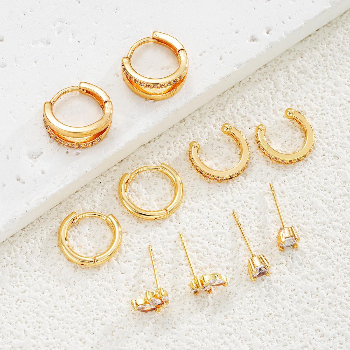 Irregular Leaf Zircon Earring Set (5-Piece)