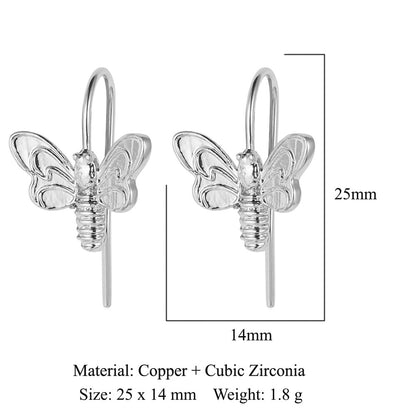 Water drop bee butterfly women's copper ear buckle