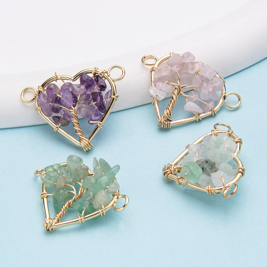 Crystal double-headed love wire-wrapped gravel tree of life pendant