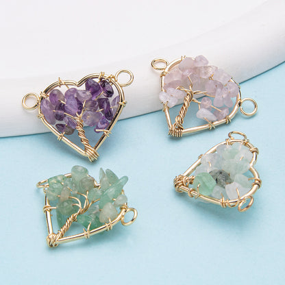 Crystal double-headed love wire-wrapped gravel tree of life pendant