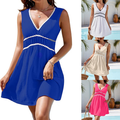 V-neck sleeveless waist dress