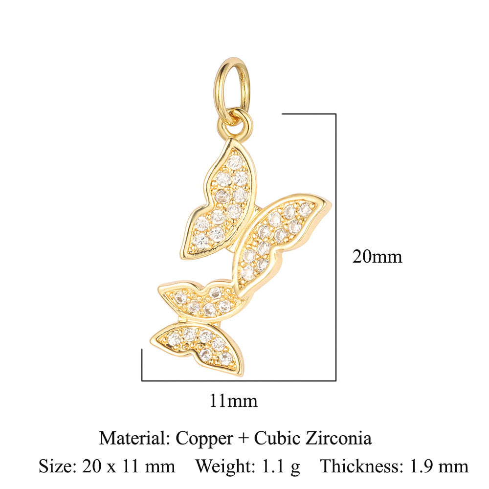 3 pcs/pack butterfly copper zircon angel pendant.