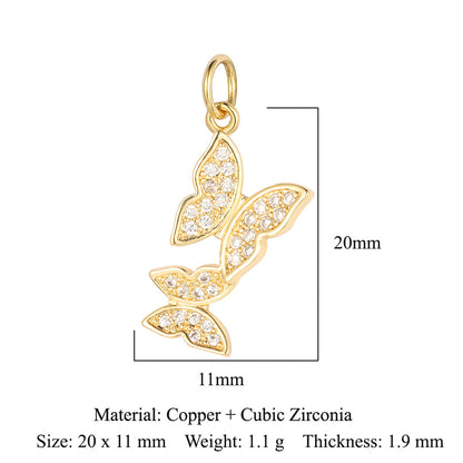 3 pcs/pack butterfly copper zircon angel pendant.