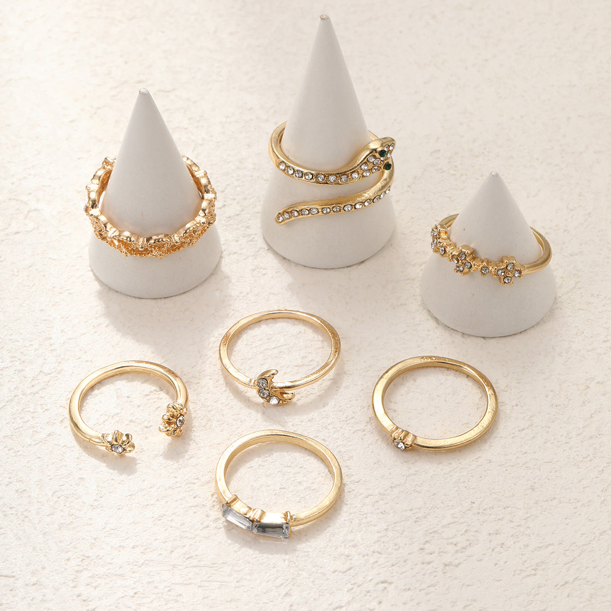 Star Moon Snake 7-Piece Ring Set