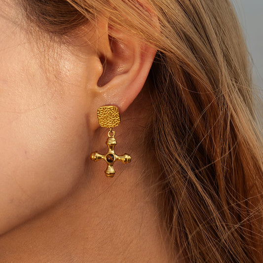 Tiger Eye Cross Pendant Earrings