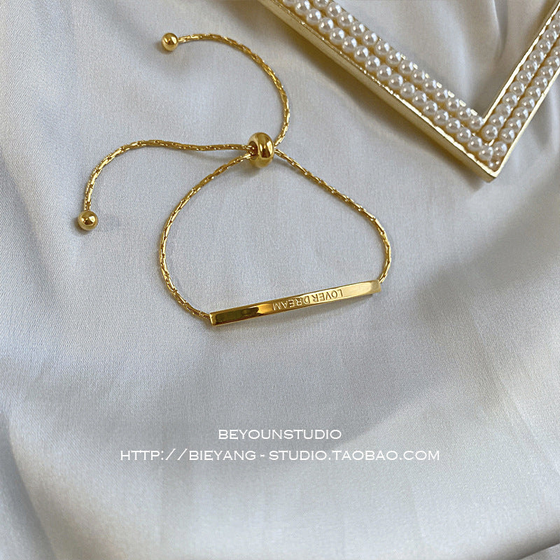 Women's Korean-Style Titanium Steel Adjustable Gold Letter Bracelet