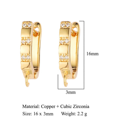 Hebilla de oreja para mujer con microincrustaciones de cobre y diamantes cuadrados 