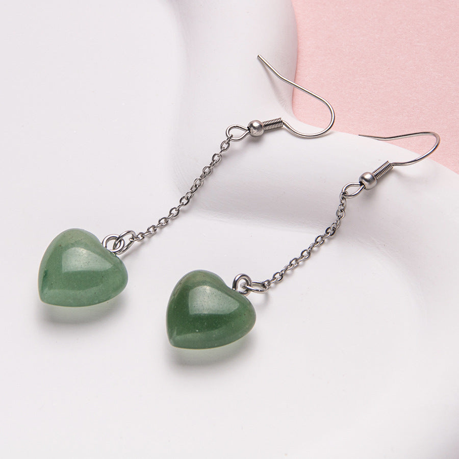 Brincos longos de aço inoxidável com coração de pêssego de 15 mm de cristal 