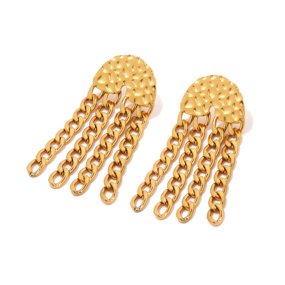 Textured Stainless Steel Chain Tassel Earrings