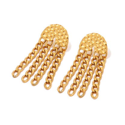 Textured Stainless Steel Chain Tassel Earrings