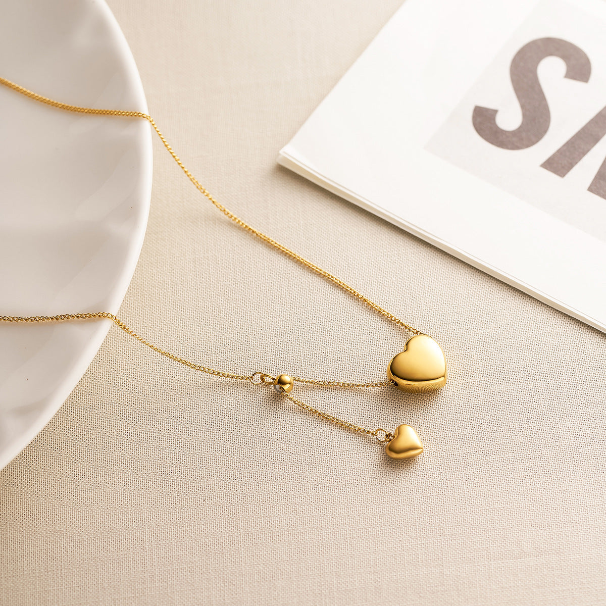Adjustable 18K Gold Double Heart Necklace