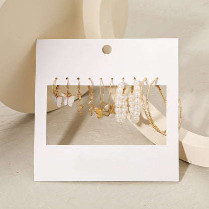 Vintage Pearl Hoop Earrings Set 9 Piece Set