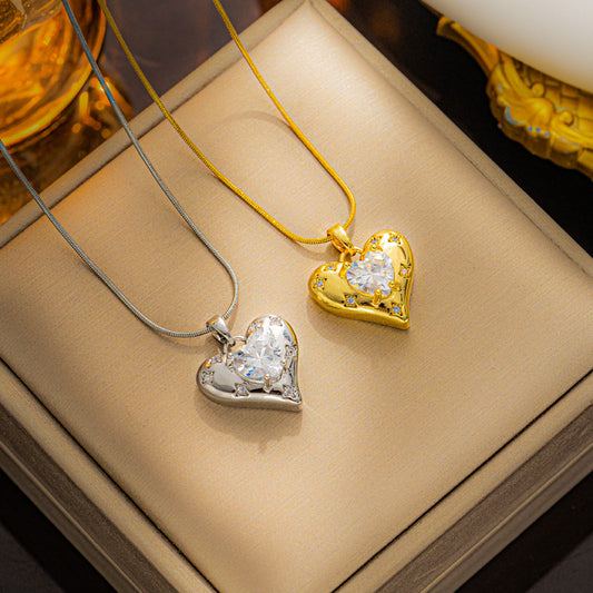 Chic Heart-Shaped Star Necklace with Micro Inlaid Zircon
