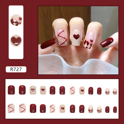 Heart French Burgundy Nails