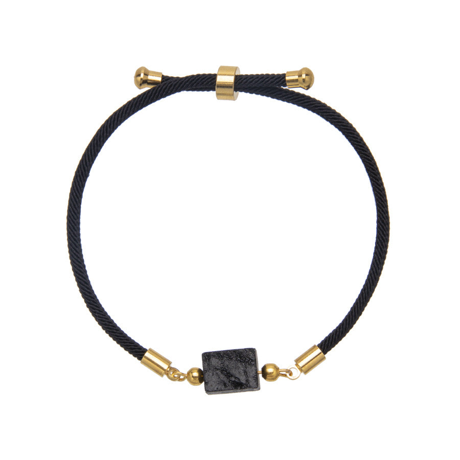 Pulseira ajustável turmalina preta quadrada 