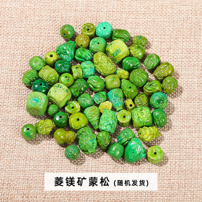 Crystal silver obsidian Hetian jade carving loose beads