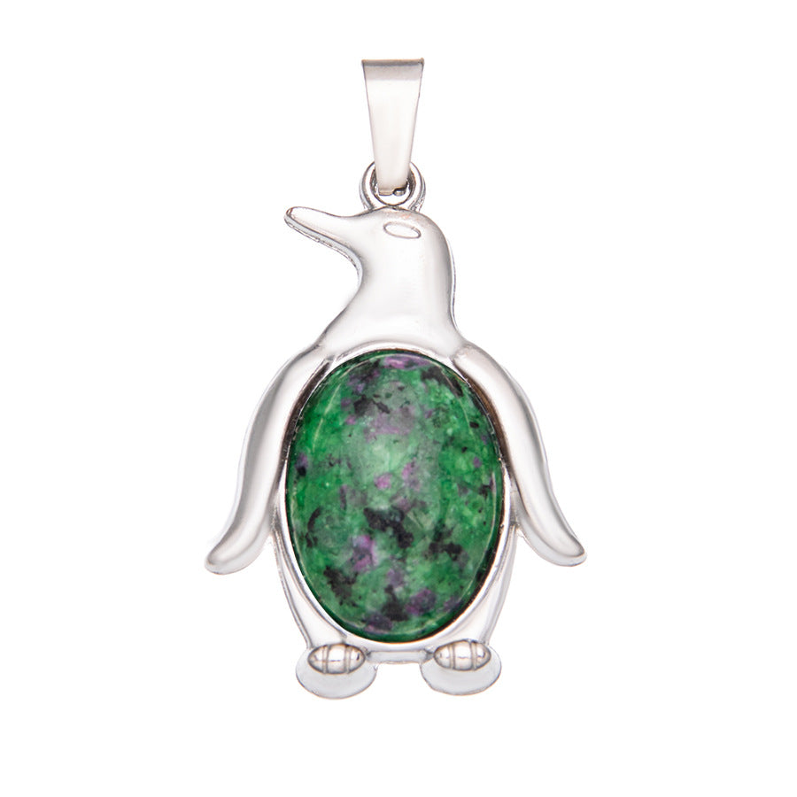 Agate alloy penguin inlaid gemstone crystal pendant