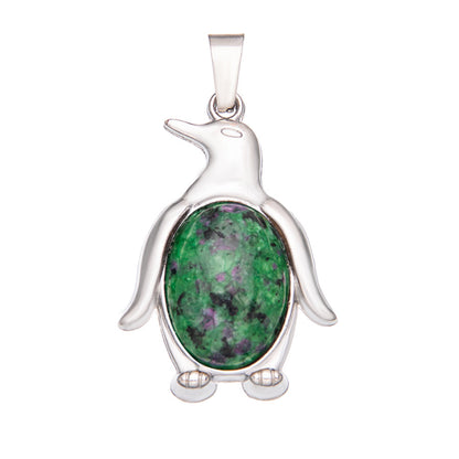 Agate alloy penguin inlaid gemstone crystal pendant