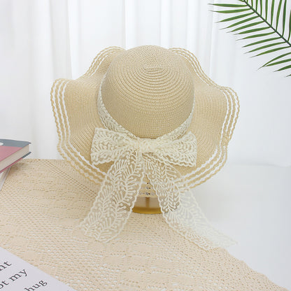 Wavy Floral Straw Hat Women Summer