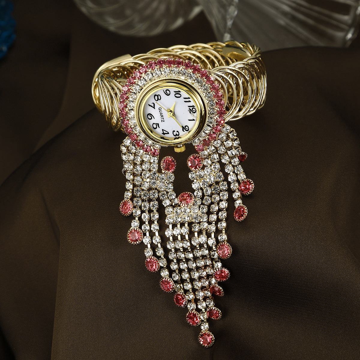 Diamond-encrusted digital women's bracelet watch love ring set