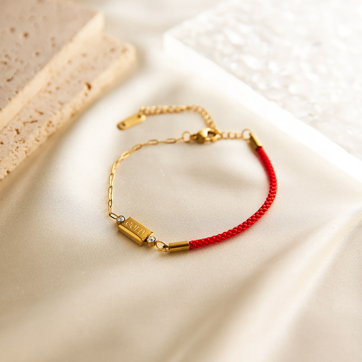 Red Rope Letter & Cross Chain Bracelet