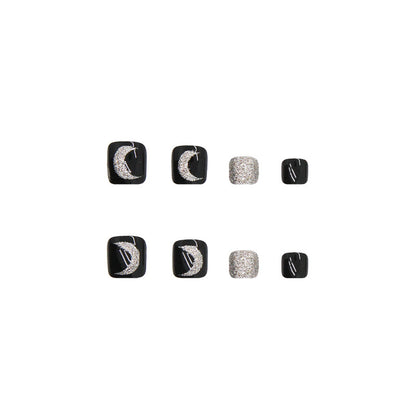 Pegatinas para uñas de los pies negras con efecto cielo nocturno brillante, caja de 24 unidades 